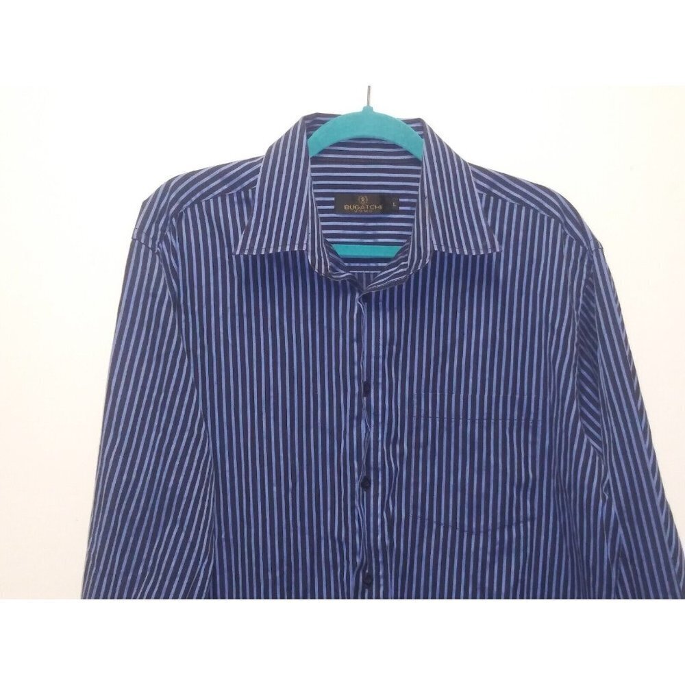Bugatchi Uomo Men's Long Sleeve Button Down Shirt Size L blue striped EUC - Picture 3 of 8